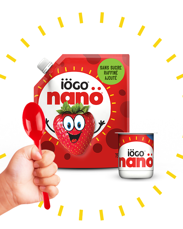 Yogourt Iögo Nanö sans sucre raffiné ajouté.